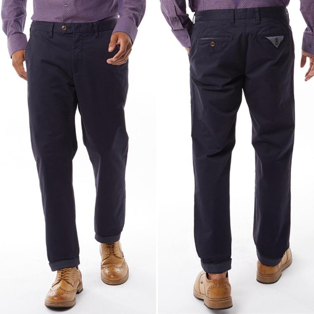 Ted Baker Chino Seenchi Pants Men 32x32 Black Cuffed Stretch Cotton Slim Fit
